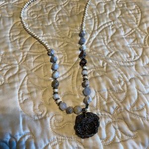 Long Pendant stone and bead necklace